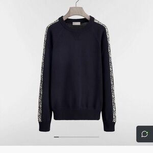 Dior Navy Crewneck Sweater with Contrast Logo Side Stripes